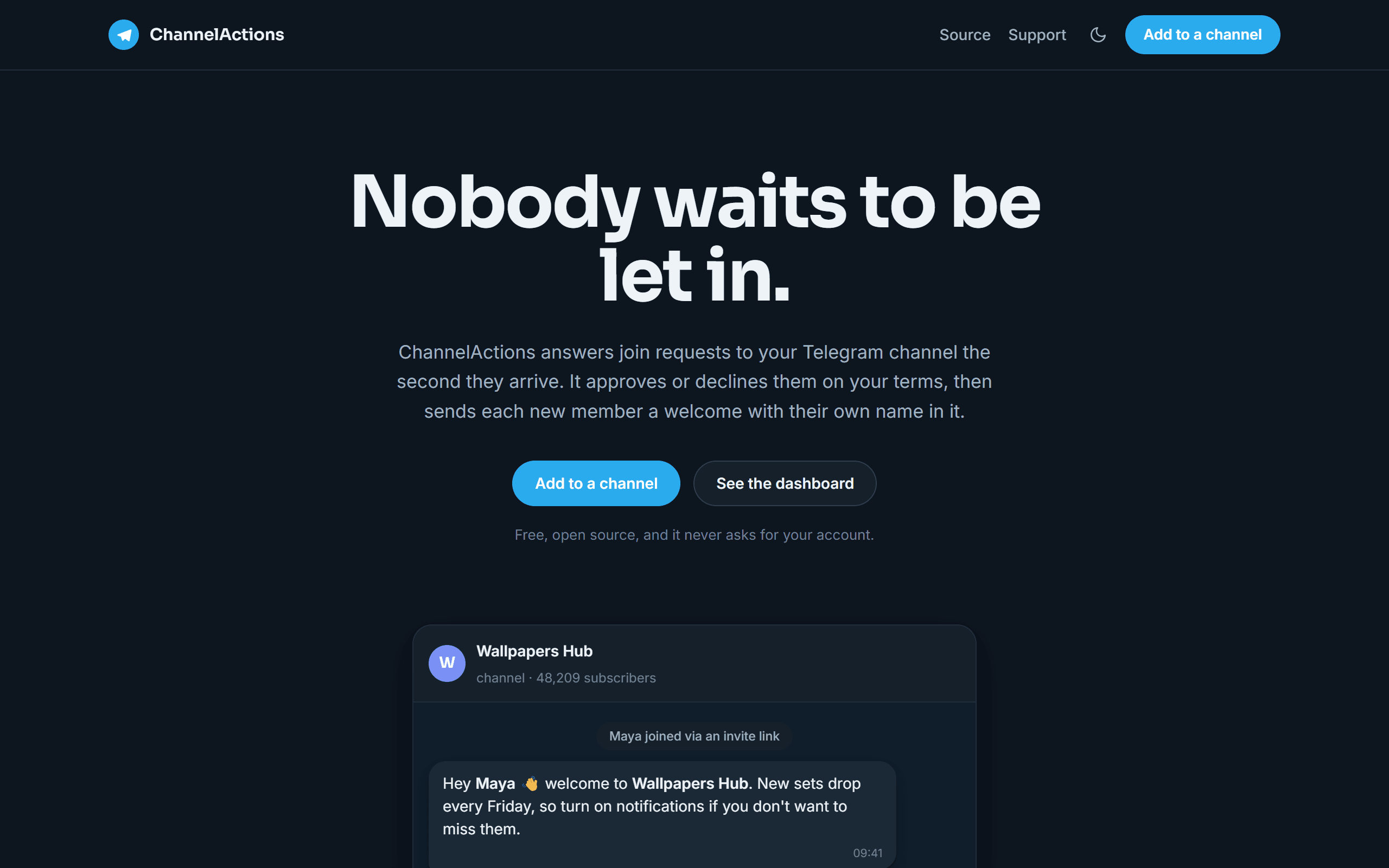 ChannelActionsBot screenshot